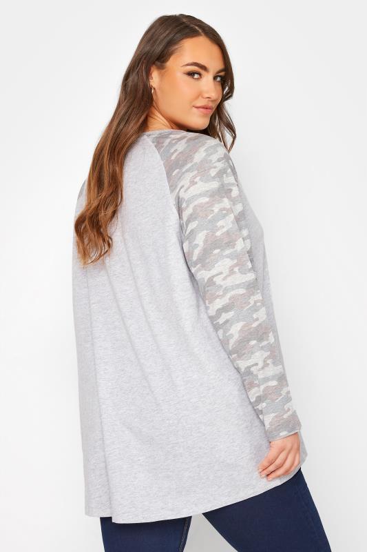 Plus Size Grey Marl Camo Print Long Sleeve T-Shirt | Yours Clothing 3