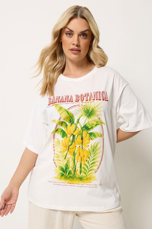  YOURS camiseta blanca con gráfico de plátano de corte cuadrado