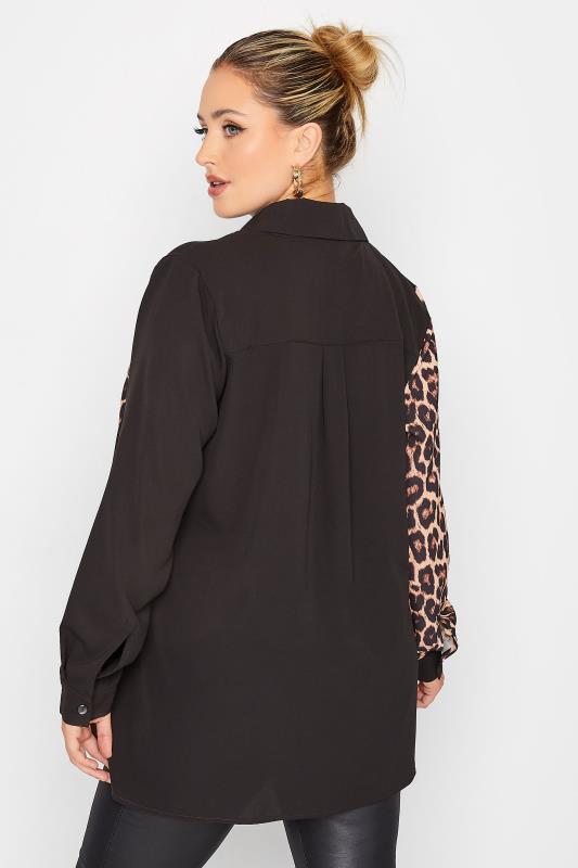 YOURS LONDON Plus Size Curve Black Leopard Print Half & Half Shirt | Yours Clothing 3