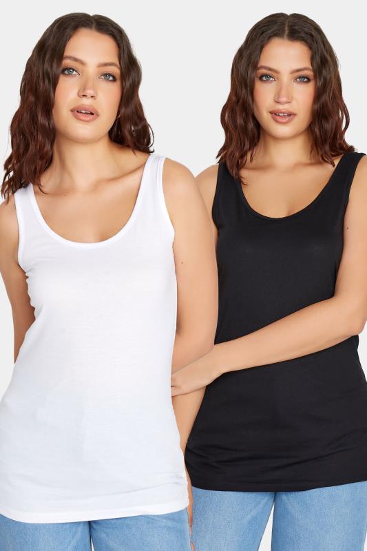  Grande Taille LTS 2 PACK Tall Black & White Vest Tops