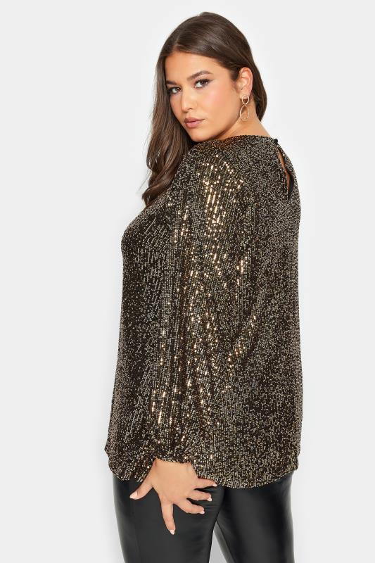 YOURS LONDON Plus Size Gold Sequin Keyhole Long Sleeve Top | Yours Clothing 4