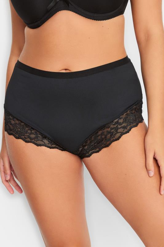Plus Size Black Lace Trim High Leg Knickers | Yours Clothing 1