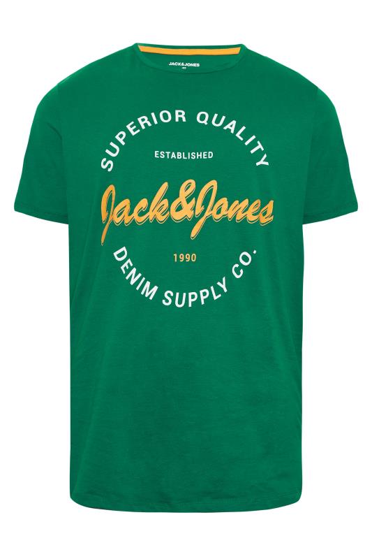 JACK & JONES Big & Tall Bright Green Printed Crew Neck T-Shirt | BadRhino 3