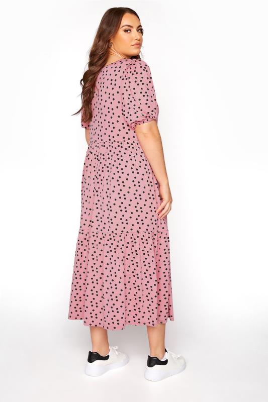 Pink Spot Print Puff Sleeve Midaxi Dress | Yours Clothing