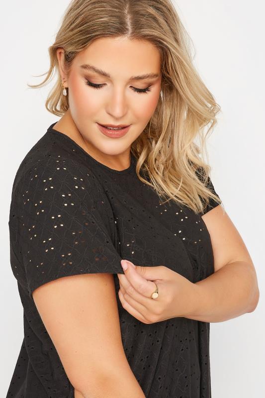 Plus Size Black Broderie Anglaise Swing T-Shirt | Yours Clothing 4