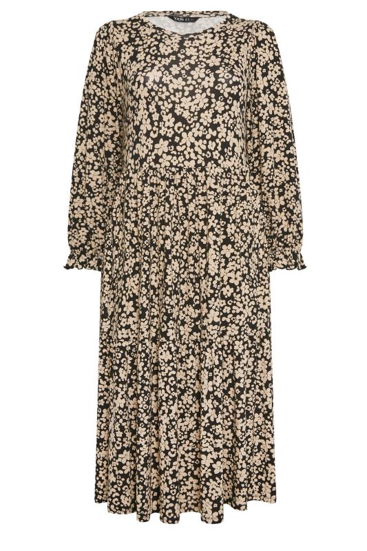 YOURS Plus Size Beige Brown Floral Print Tiered Midaxi Dress | Yours Clothing 6