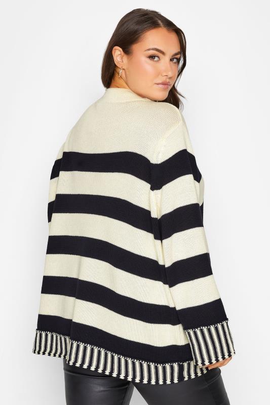 YOURS Curve Plus Size White & Black Stripe Turtle Neck Knitted Jumper | Yours Clothing  3