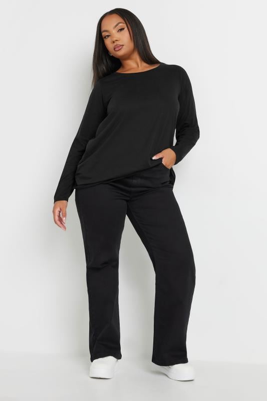 Plus Size Black Cotton Long Sleeve T-Shirt | Yours Clothing 3