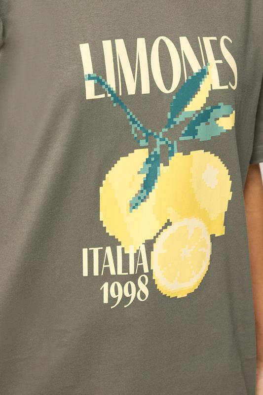 PixieGirl Petite Women's Sage Green Lemon Graphic Cotton Oversized T-Shirt | PixieGirl 4