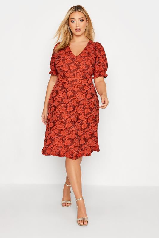 Plus Size Red Floral V-Neck Midi Dress | Yours Clothing 2