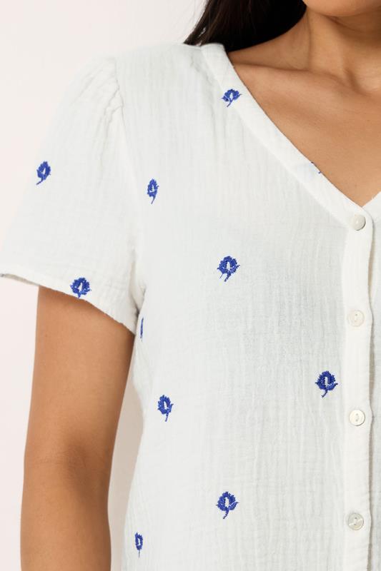 M&Co Petite White Floral Embroidered Cotton Short Sleeve Blouse | M&Co 4