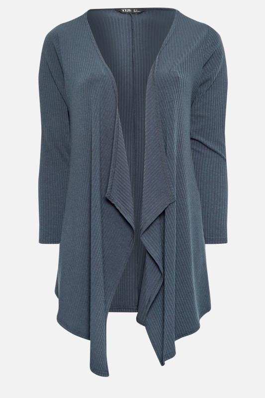 YOURS Plus Size Grey Ribbed Waterfall Cardigan | Yours Clothing 5