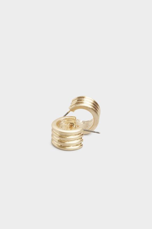 Gold Tone Ribbed Hoop Earrings | Yours Clothing 3