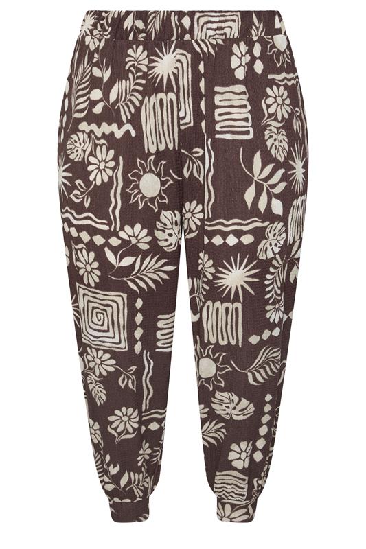 YOURS Plus Size Chocolate Brown Floral Cropped Harem Trousers | Yours Clothing 5