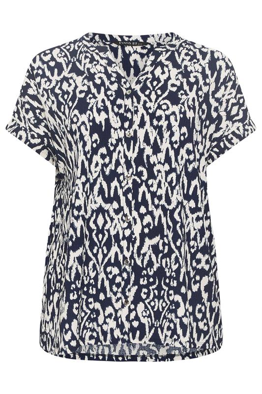 EVANS Plus Size Navy Blue Ikat Print Shirt | Evans  5