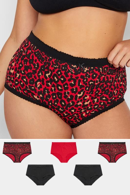 Plus Size  YOURS 5 PACK Red & Black Animal Print Full Briefs