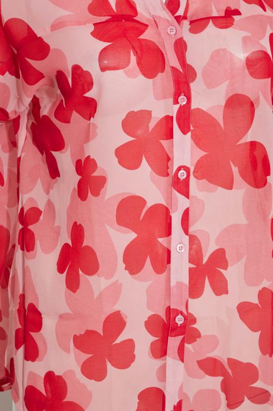 Curve Pink Floral Print Grown On Sleeve Chiffon Shirt 5