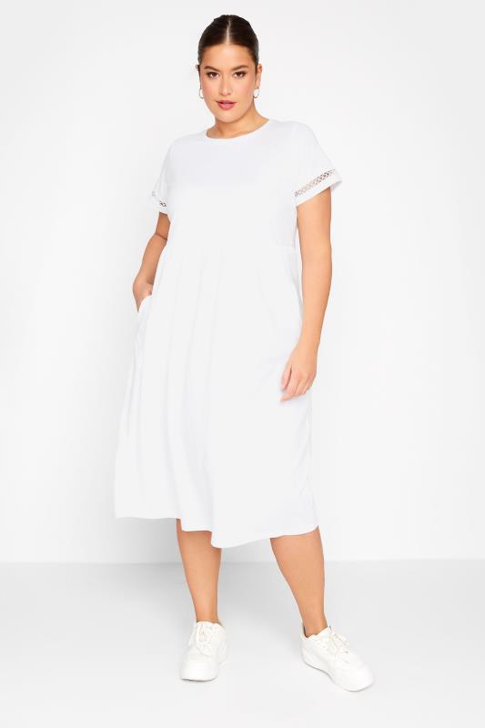 Plus Size  LIMITED COLLECTION Curve White Crochet T-Shirt Dress