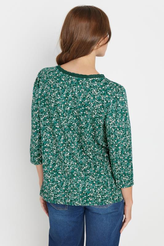 M&Co 2 PACK Teal Blue Floral Print & Plain Lace Trim Cotton T-Shirts | M&Co 5