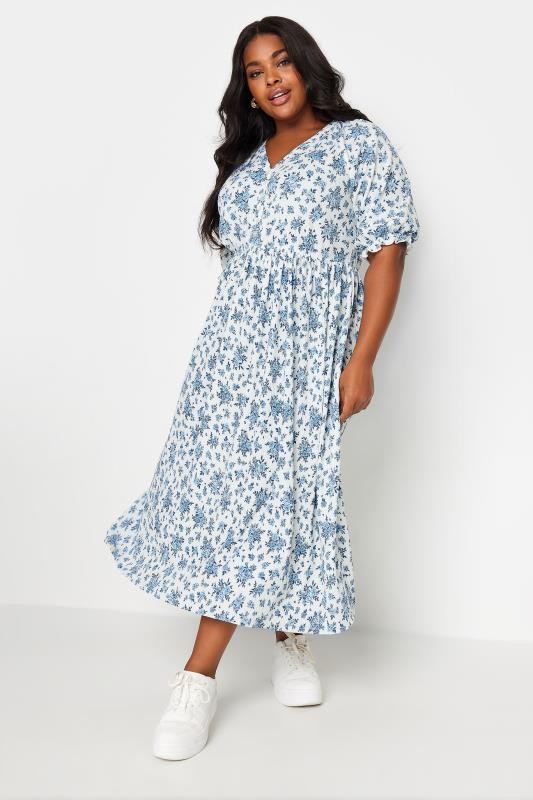 LIMITED COLLECTION Plus Size White Vintage Floral Textured Midaxi Dress | Yours Clothing 1