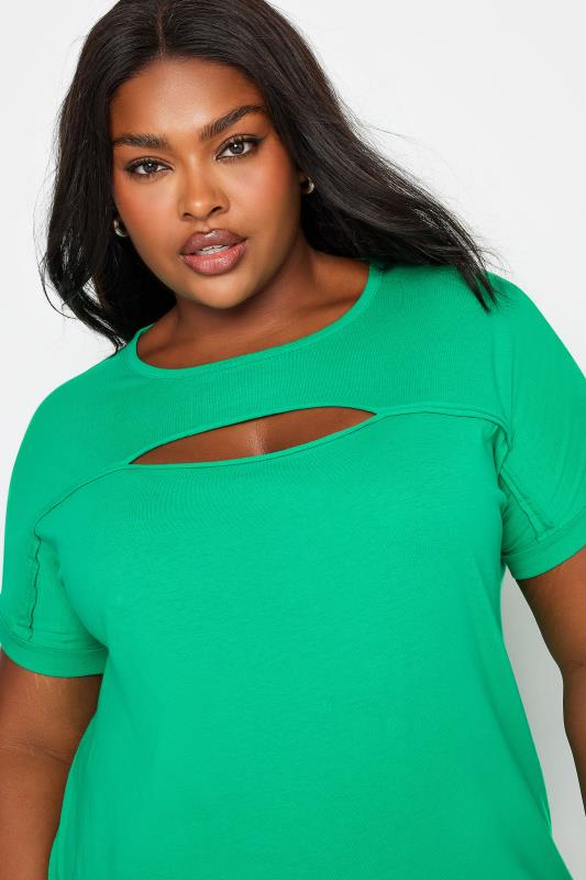 YOURS Plus Size Bright Green Cut Out T-Shirt | Yours Clothing 4