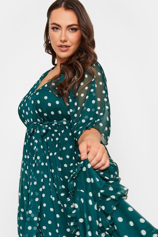 YOURS LONDON Plus Size Green Polka Dot Ruffle Maxi Dress | Yours Clothing 4