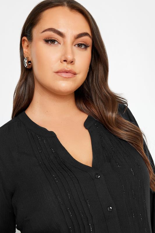 YOURS Plus Size Black Embellished Pintuck Shirt | Yours Clothing 4