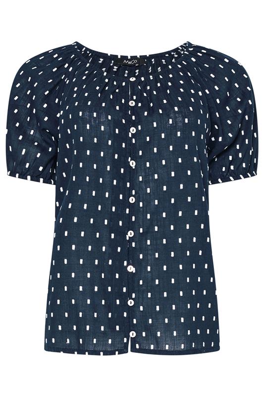 M&Co Navy Blue Dobby Button Up Cotton Blouse | M&Co 6