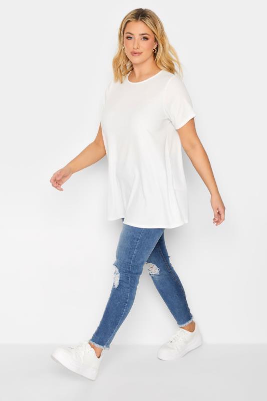 YOURS Curve Plus Size White Ribbed Swing T-Shirt | Yours Clothing  2