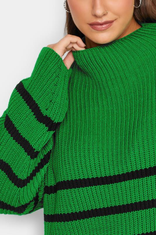 YOURS LUXURY Plus Size Green Stripe High Neck Jumper | Yours Clothing 5