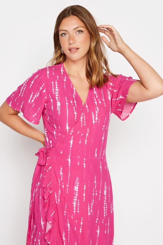LTS Tall Pink Tie Dye Ruffle Wrap Maxi Dress 4