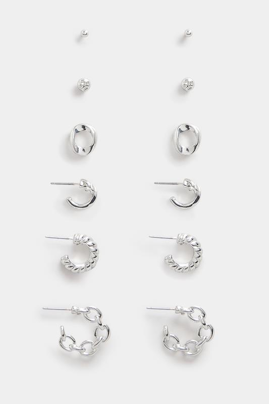 6 PACK Silver Stud & Hoop Earrings Set | Yours Clothing  2