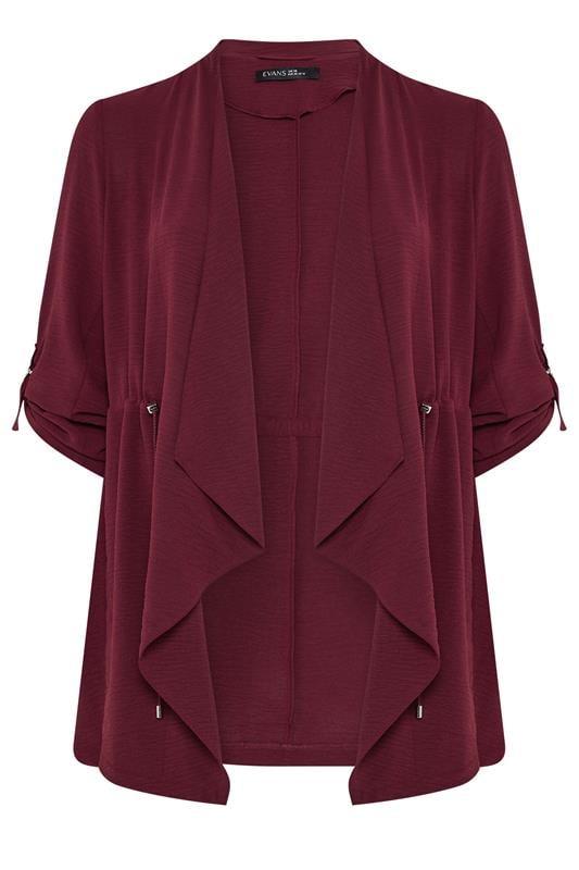 EVANS Plus Size Berry Red Lightweight Waterfall Jacket | Evans 5