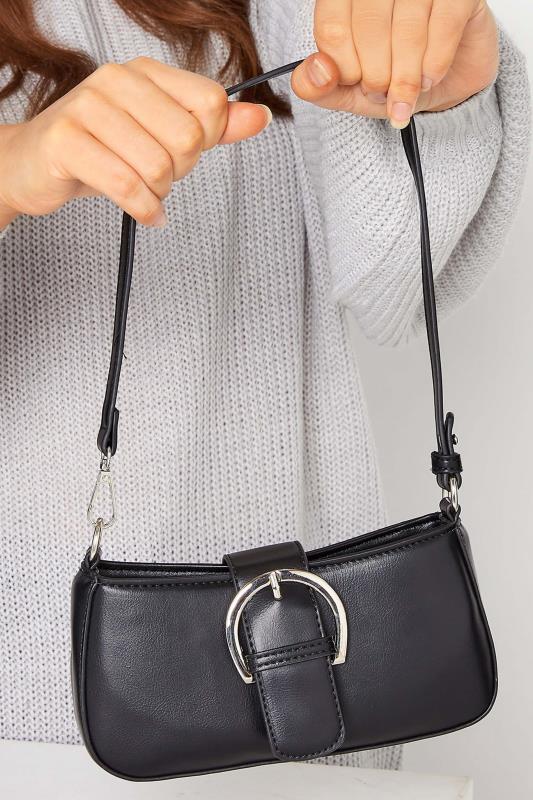 Plus Size Black Buckle Front Shoulder Bag | Yours Clothing 1