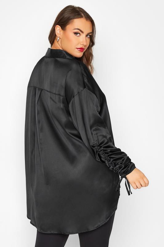 LIMITED COLLECTION Curve Black Ruched Sleeve Satin Shirt 3