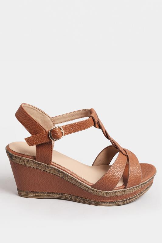 Brown Cross Strap Wedge Heels In Extra Wide EEE Fit | Yours Clothing  3