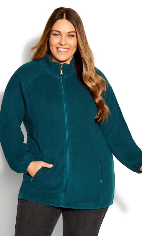 Plus Size  Evans Emerald Green Polar Fleece Zip Jacket