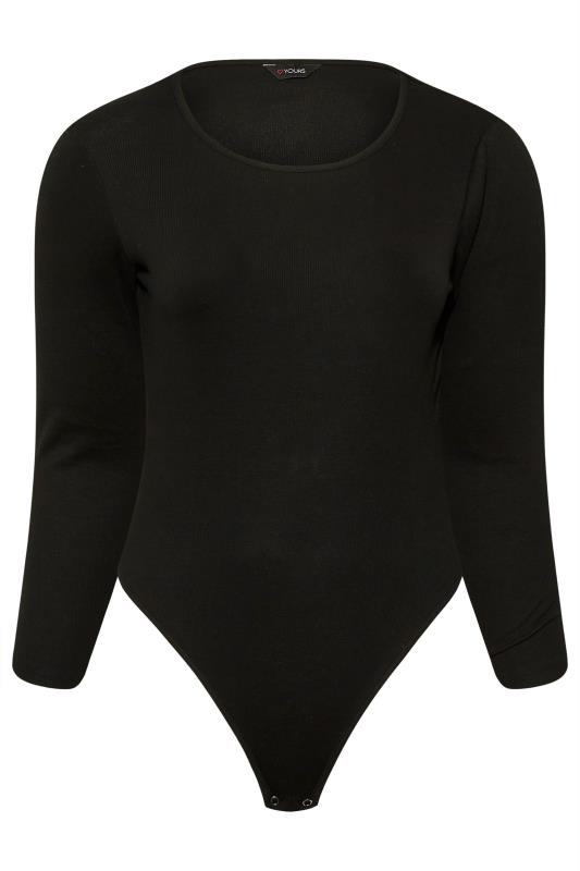 Plus Size Black Long Sleeve Ribbed Bodysuit | Yours Clothing  5