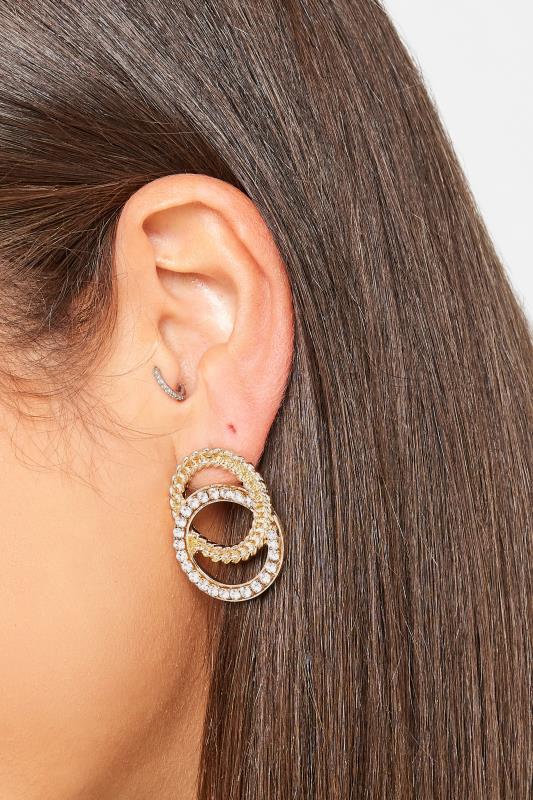 Gold Tone Diamante Double Twisted Circle Earrings | Yours Clothing 1
