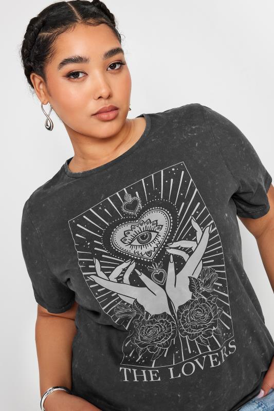 YOURS Plus Size Charcoal Grey 'The Lovers' Slogan T-Shirt | Yours Clothing 4