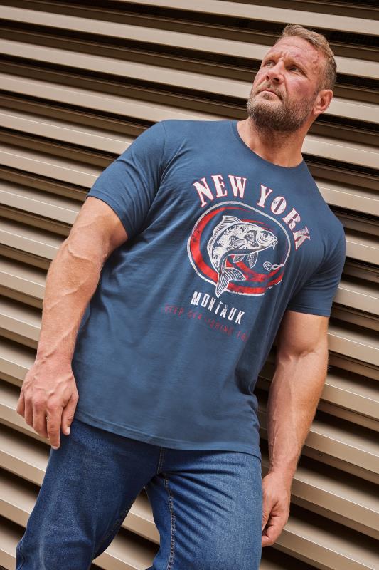 BadRhino Big & Tall Blue 'New York' Fishing Print T-Shirt | BadRhino 1