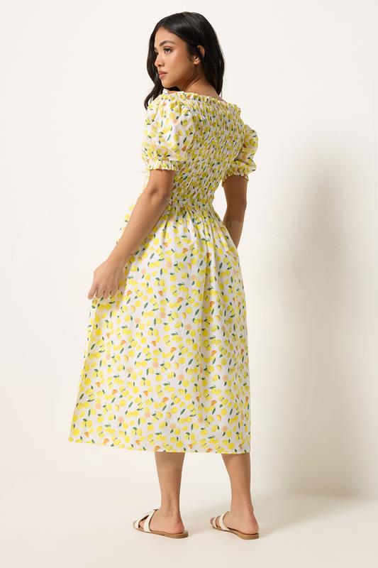 PixieGirl Petite Women's Yellow Lemon Shirred Midi Dress | PixieGirl 2