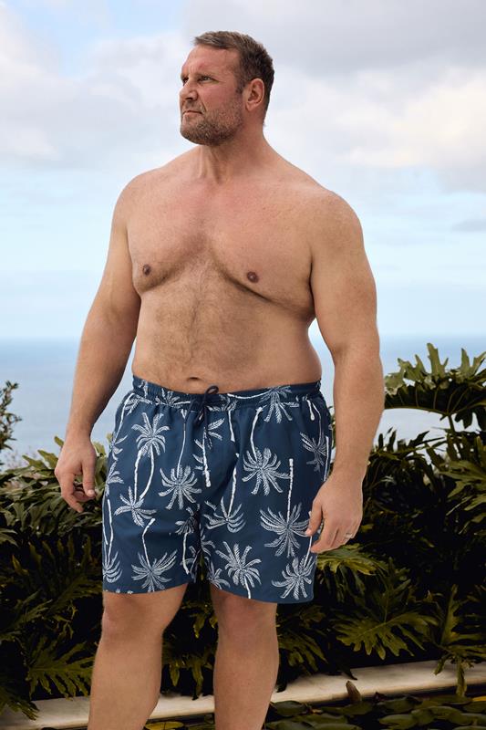  BadRhino Big & Tall Short de bain bleu marine avec palmiers