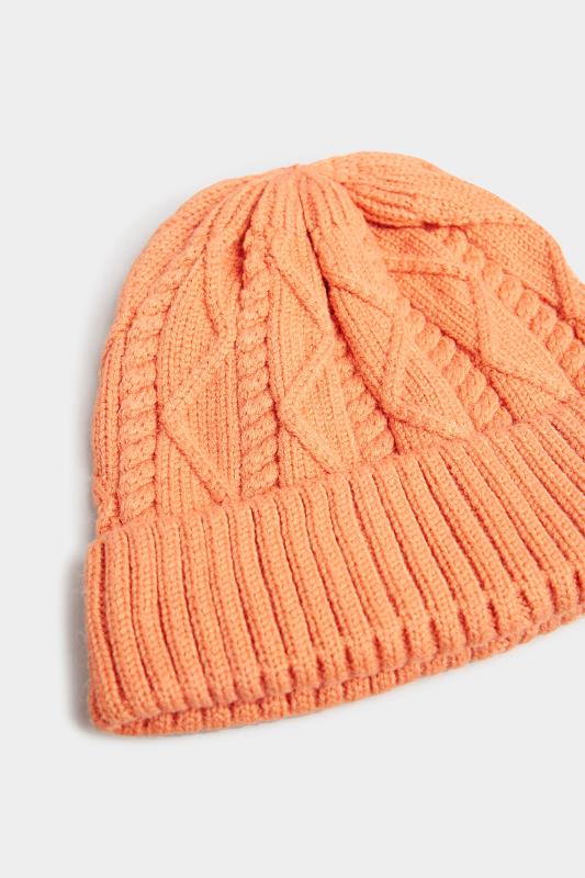 Plus Size Orange Cable Knitted Beanie Hat | Yours Clothing 3