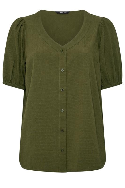 YOURS Plus Size Khaki Green Button Textured Blouse | Yours Clothing 5