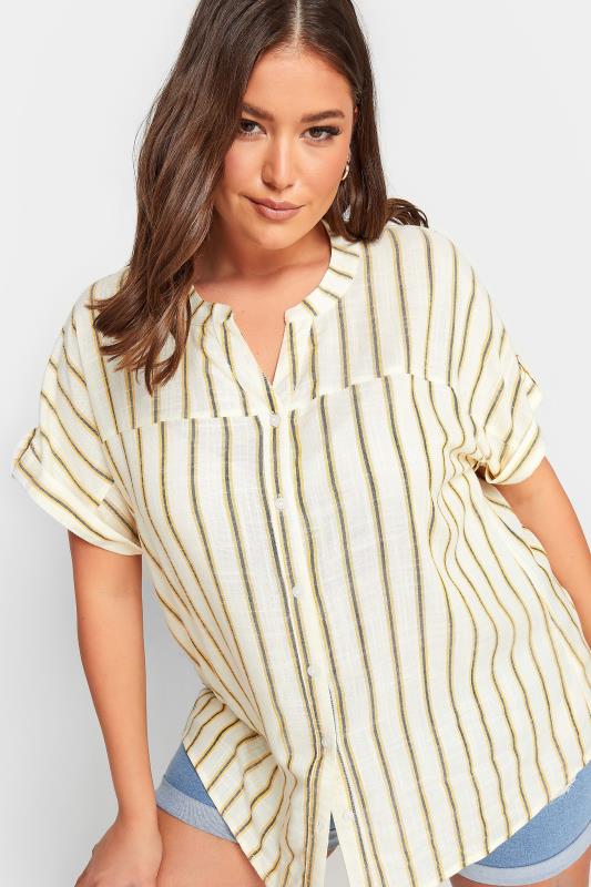 YOURS Plus Size Ivory White Stripe Print Button Through Shirt | Yours Clothing 4