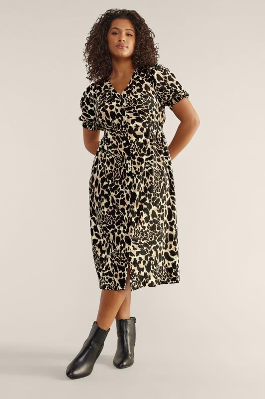 Plus Size  EVANS Curve Beige Brown Animal Print Tea Dress