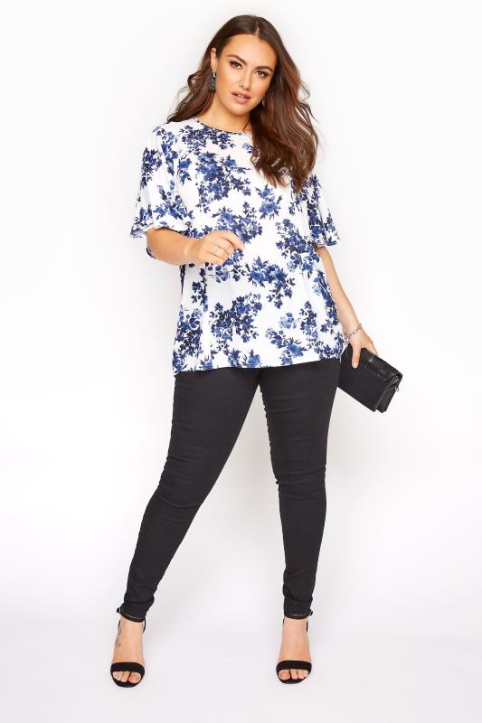 YOURS LONDON Blue Floral Princess Seam Blouse | Yours Clothing