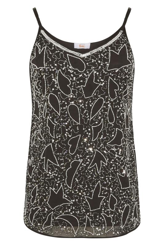 LUXE Curve Black Abstract Sequin Hand Embellished Cami Top 6
