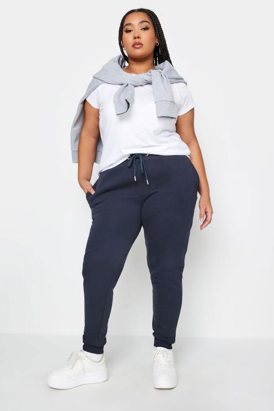 YOURS Plus Size Navy Blue Cuffed Stretch Joggers | Yours Clothing 2